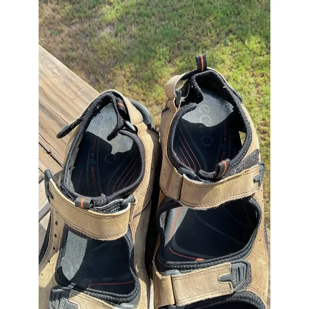 MEN’S ECCO LEATHER STRAP SANDALS SIZE 11-11.5 BROWN BLACK HIKING OUTDOORS_3